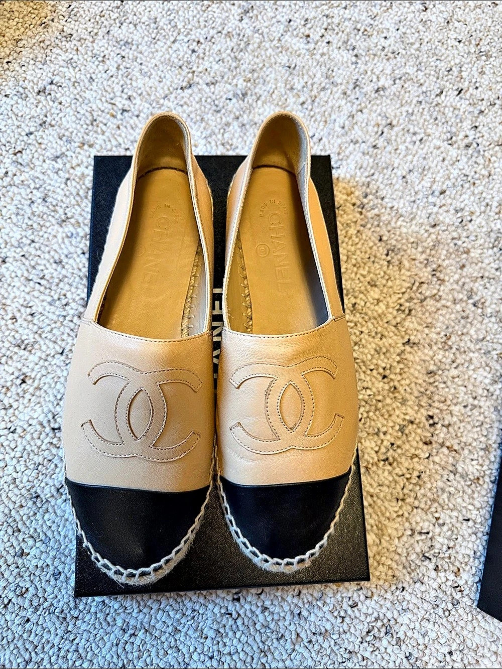 Chanel CC Lambskin Espadrilles Beige & Black EU 39